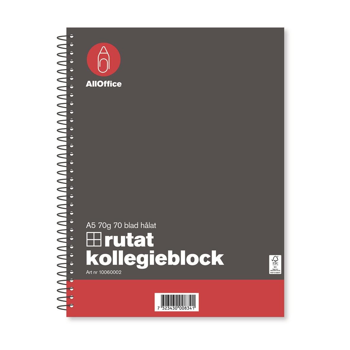 Kollegieblock AllOffice Rutat 70 Blad A5 70g