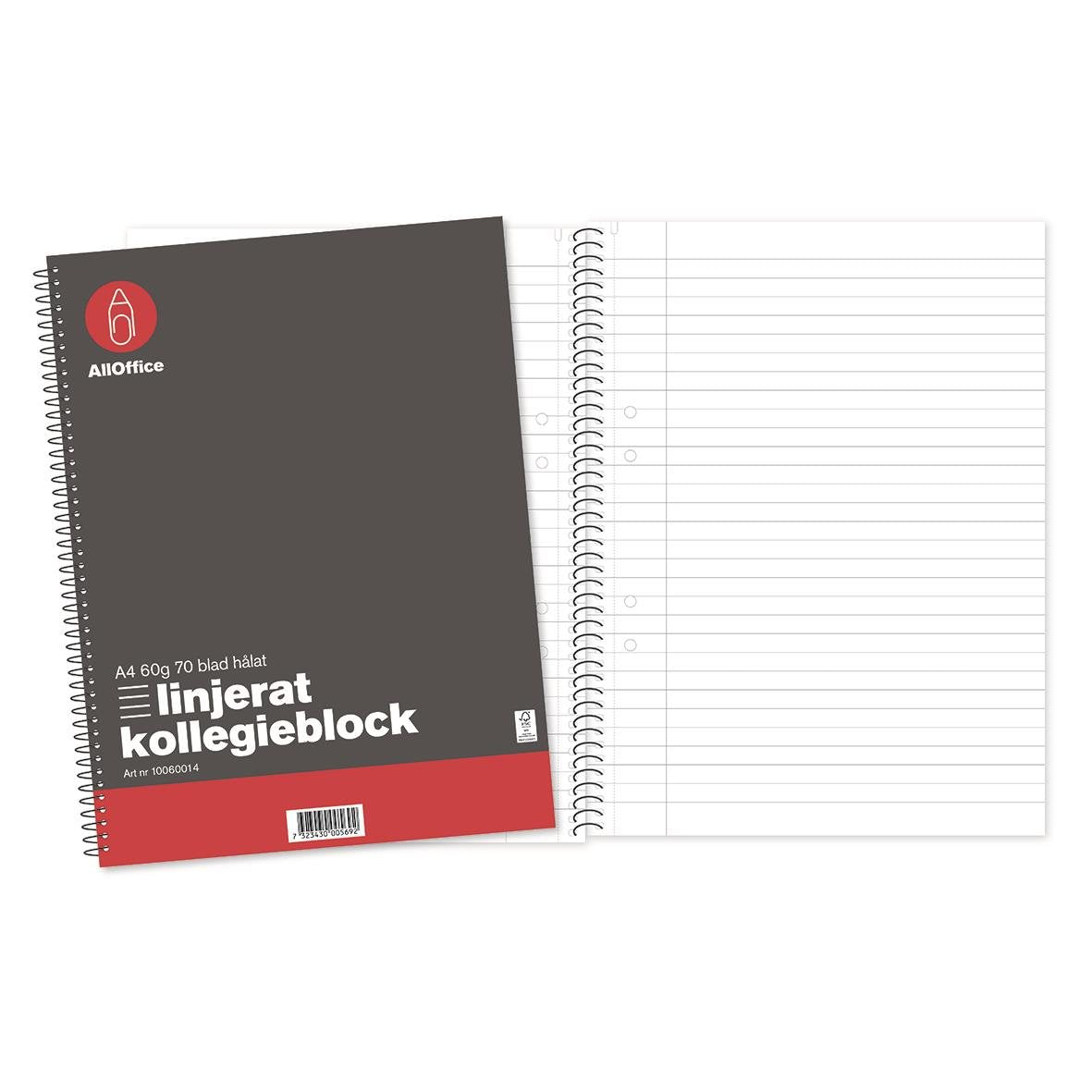 Kollegieblock AllOffice Linjerat 70 Blad A4 60g