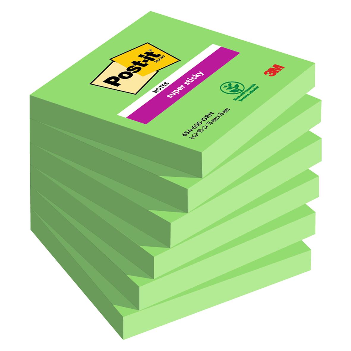 Notisar Post-it Super Sticky Grön 76x76mm 90 Blad