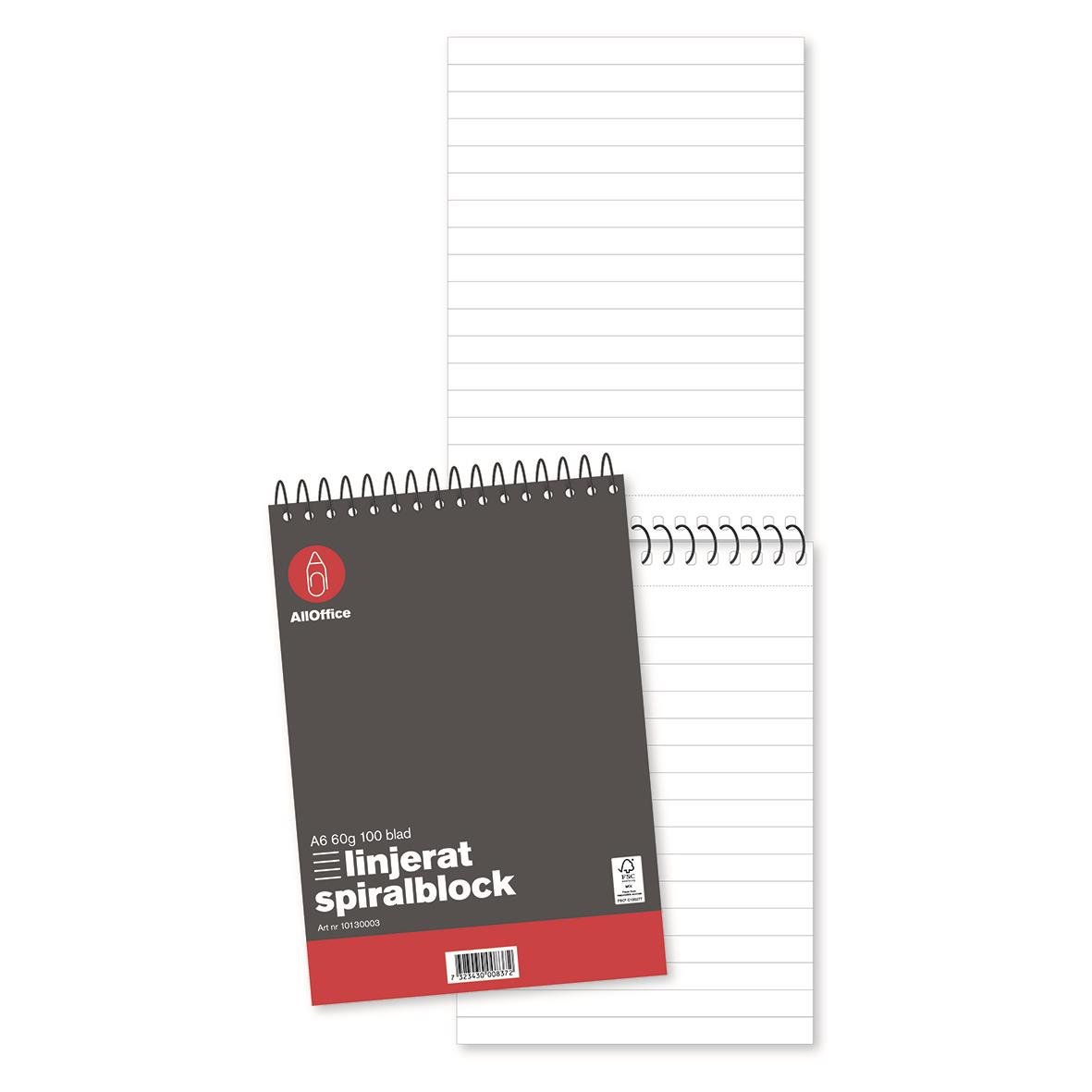 Spiralblock AllOffice Linjerat A6 60g