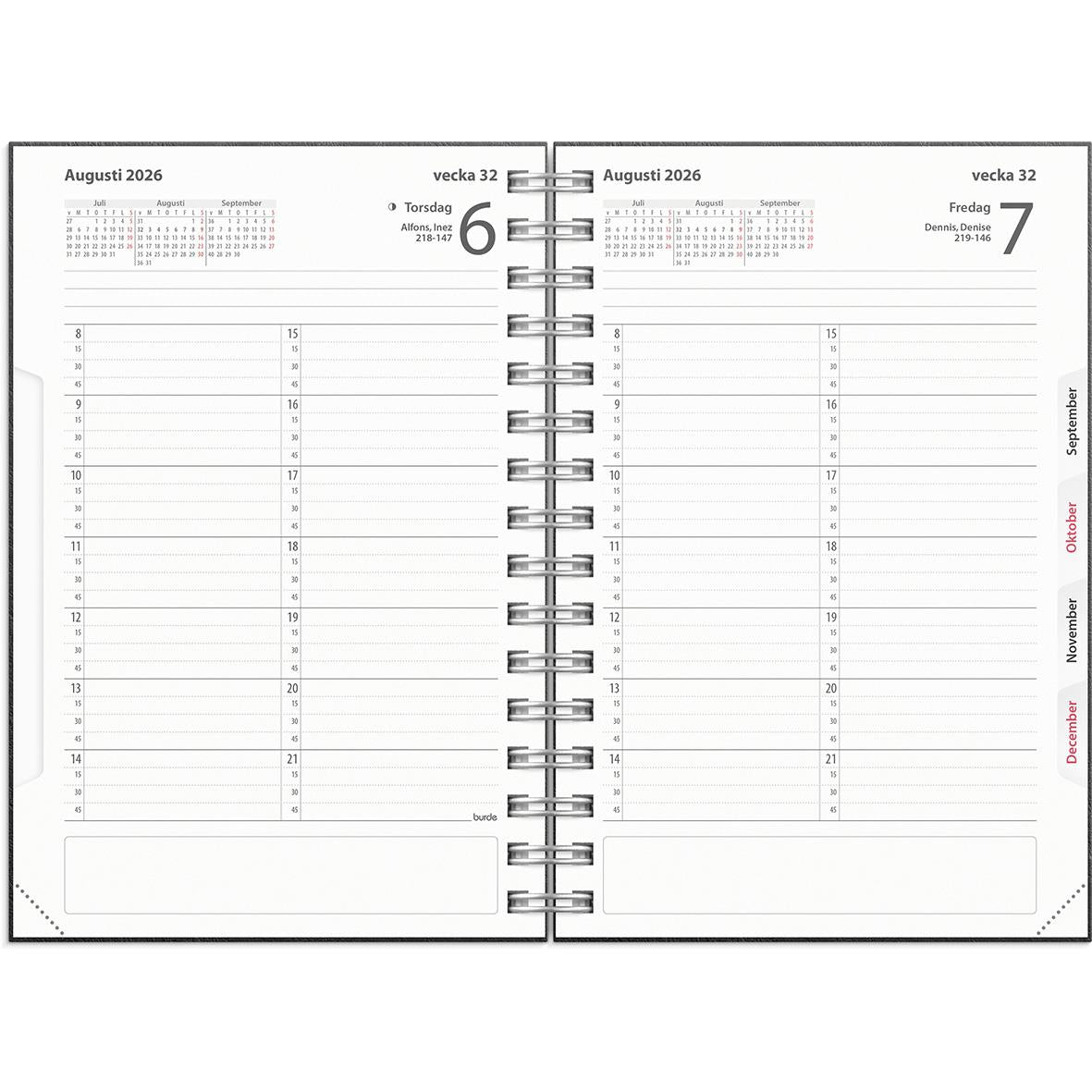 Almanacka Burde 1163 Tidkalender Kartongomslag 2026 Svart