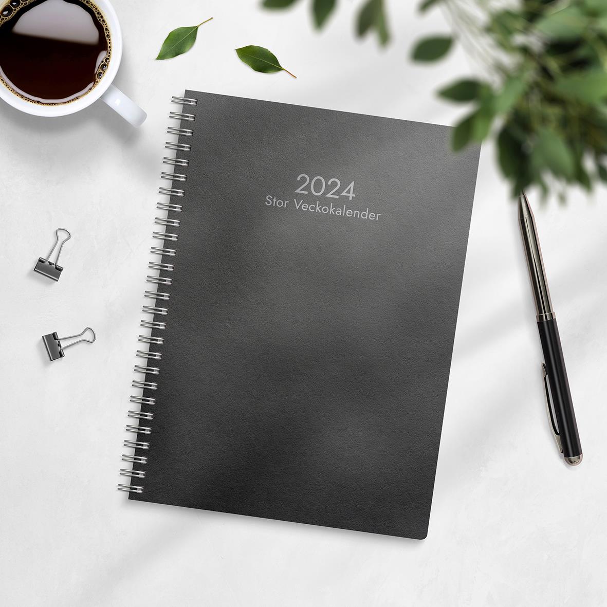 Almanacka Burde 5108 Stor Veckokalender ECO Line 2026 Svart