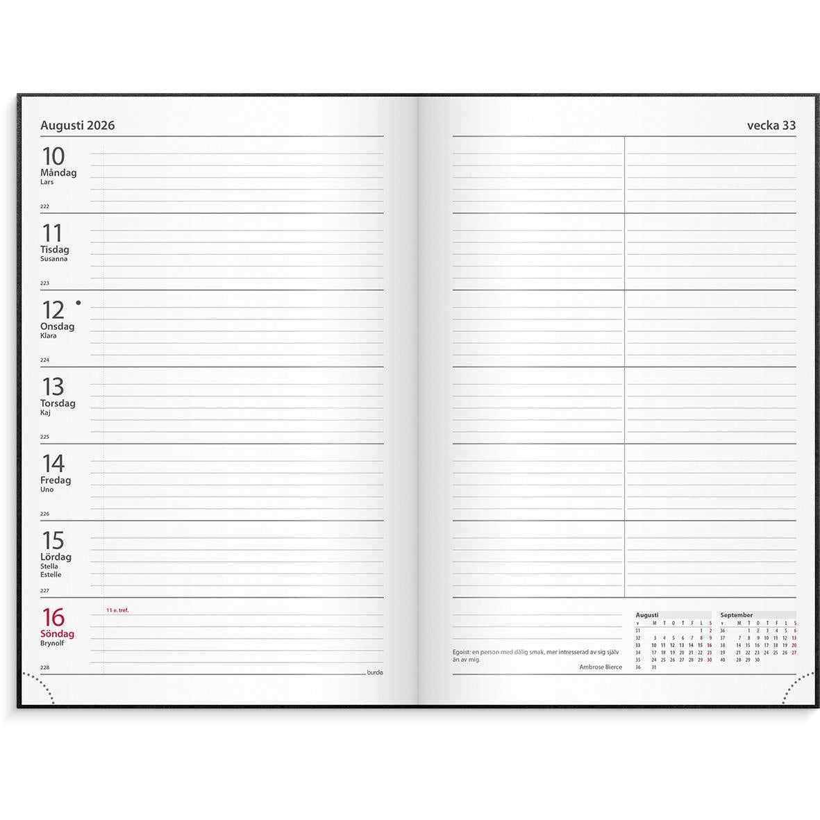 Almanacka Burde 1073 Kontorskalender Inbunden 2026 Svart
