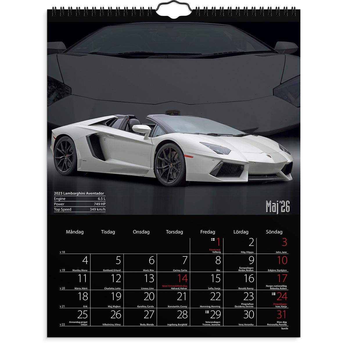 Väggkalender Burde 1723 Bilar 2026