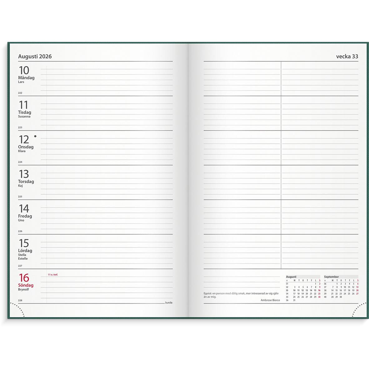 Almanacka Burde 1075 Kontorskalender 2026 Grön
