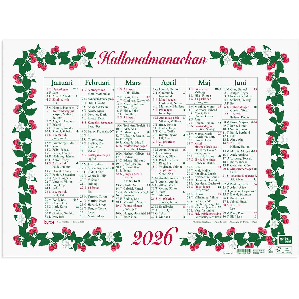 Almanacka Burde 5010 Stora Hallonalmanackan 2026
