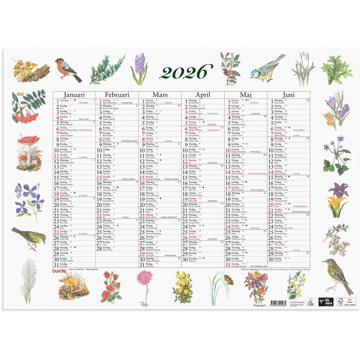 Almanacka Burde 5040 Stora Naturalmanackan Anteckningar 2026