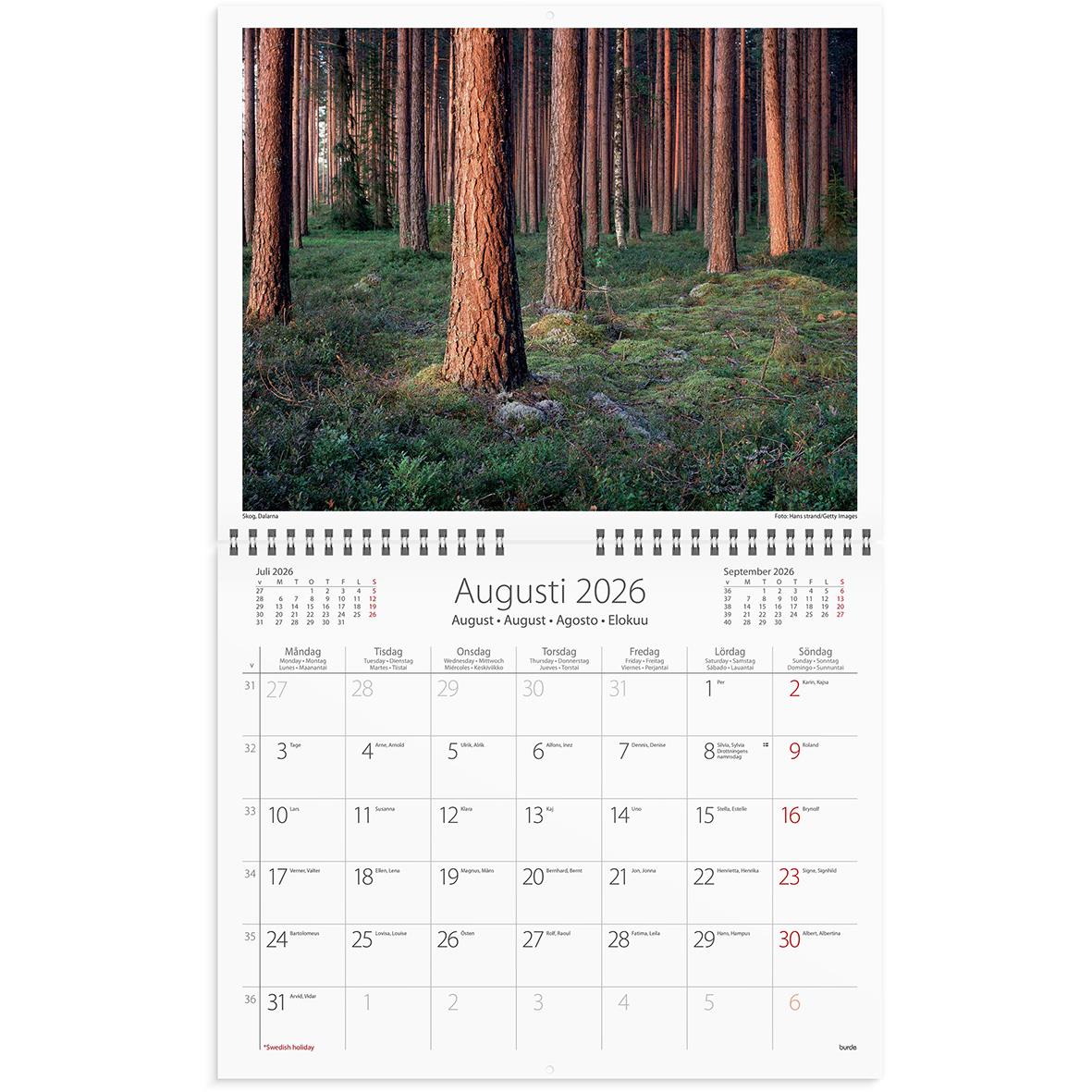 Väggkalender Burde 1735 Vår vackra skog 2026