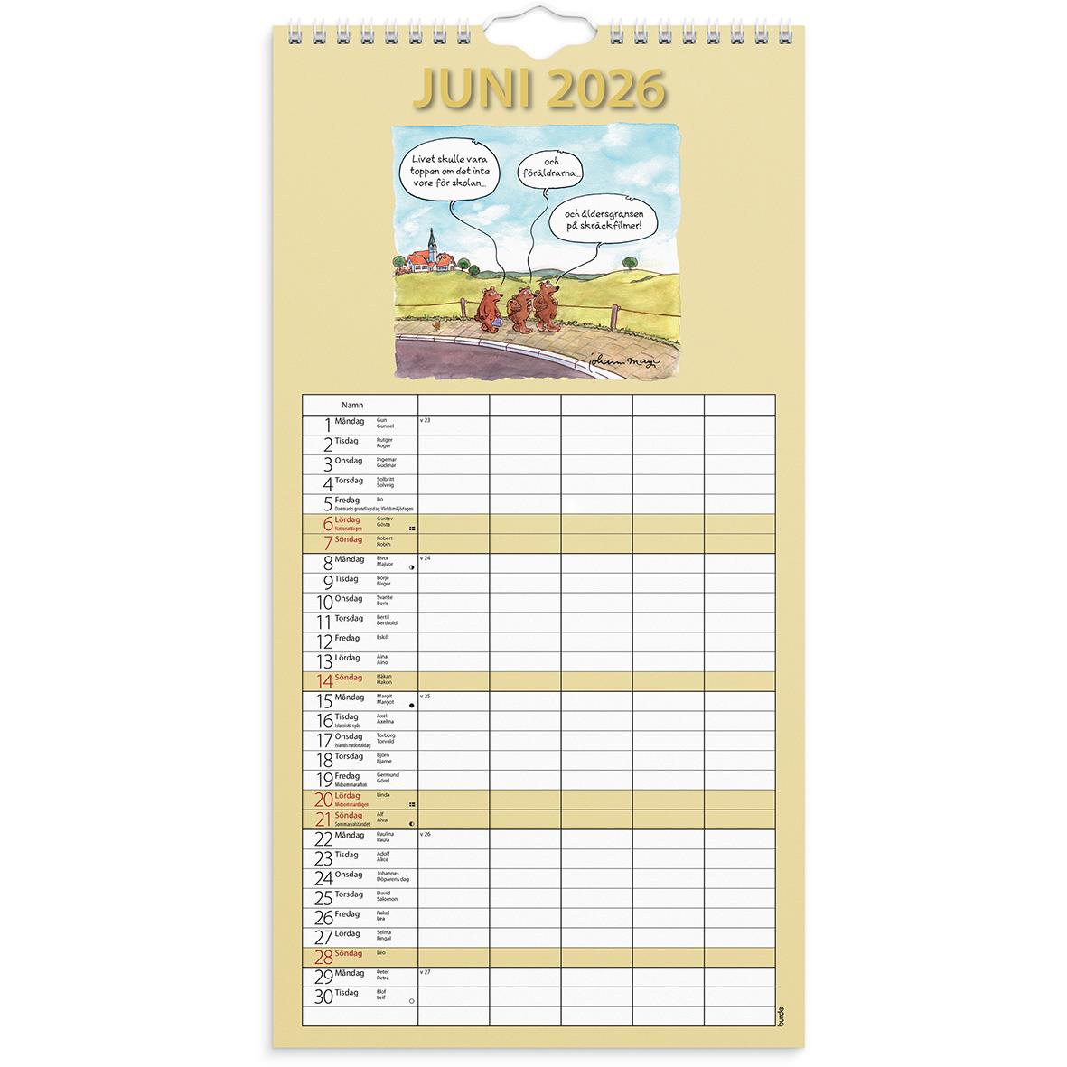 Väggkalender Burde 1758 Familjekalender Rolig 2026
