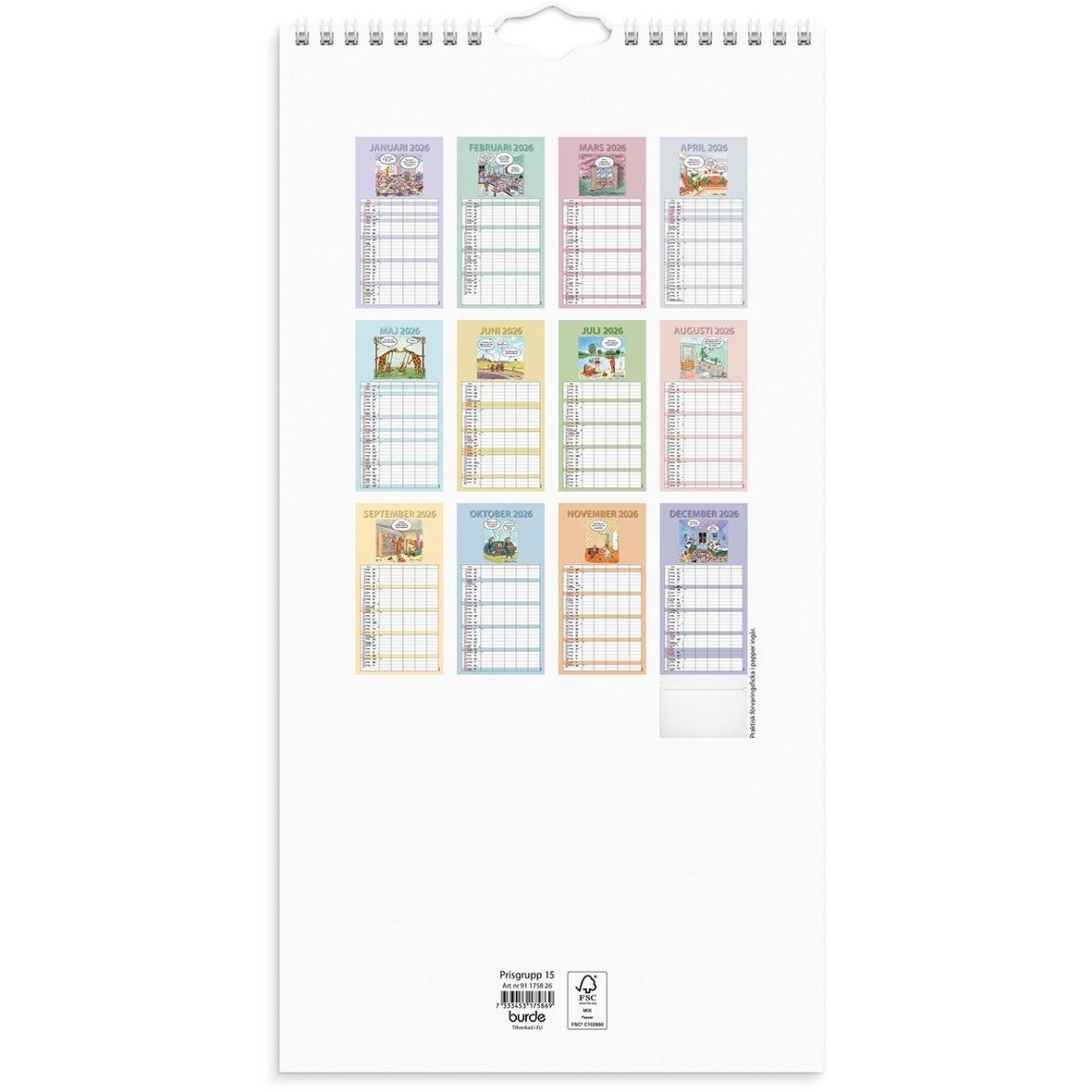 Väggkalender Burde 1758 Familjekalender Rolig 2026
