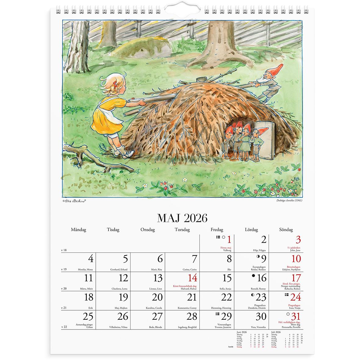 Väggkalender Burde 1748 Elsa Beskow 2026