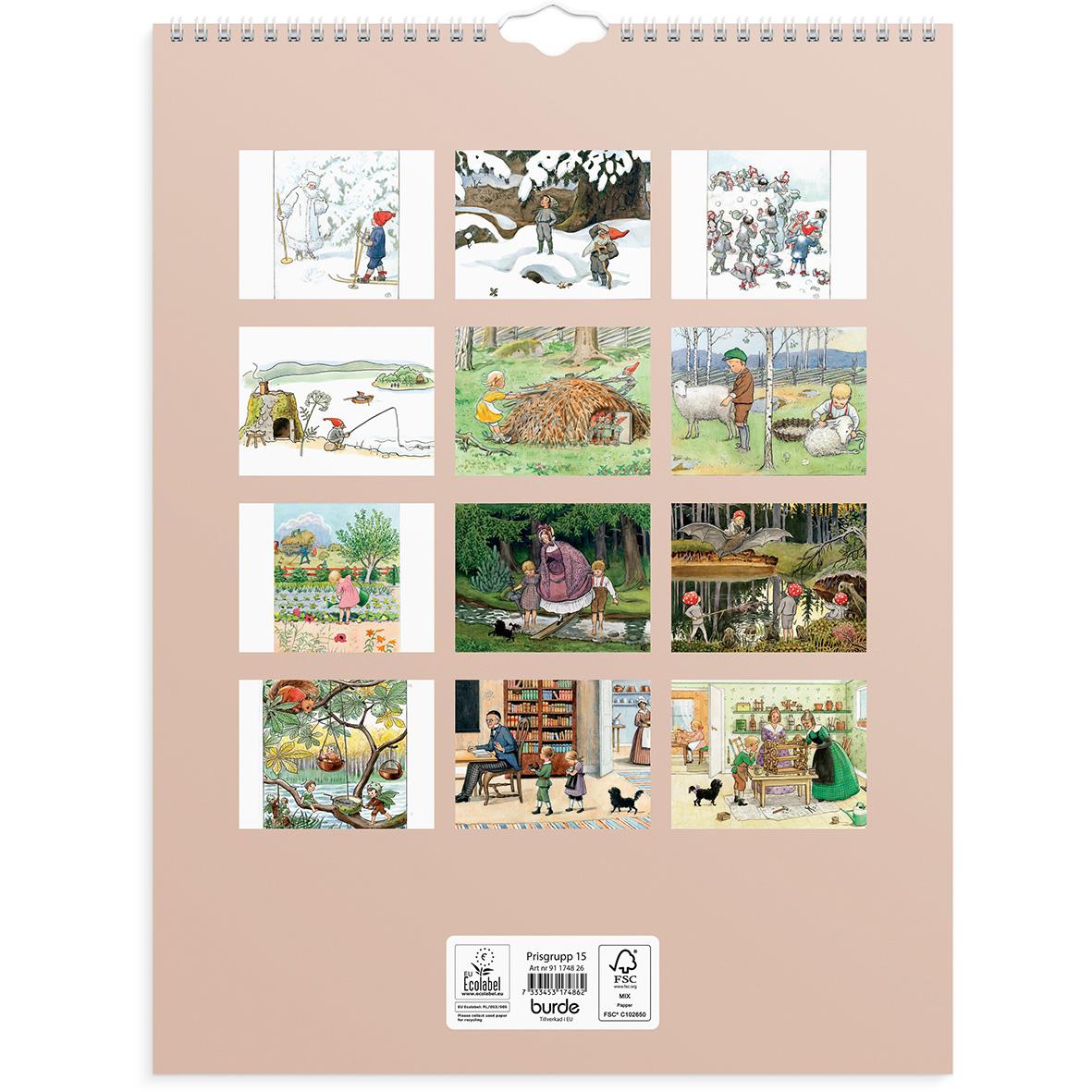 Väggkalender Burde 1748 Elsa Beskow 2026