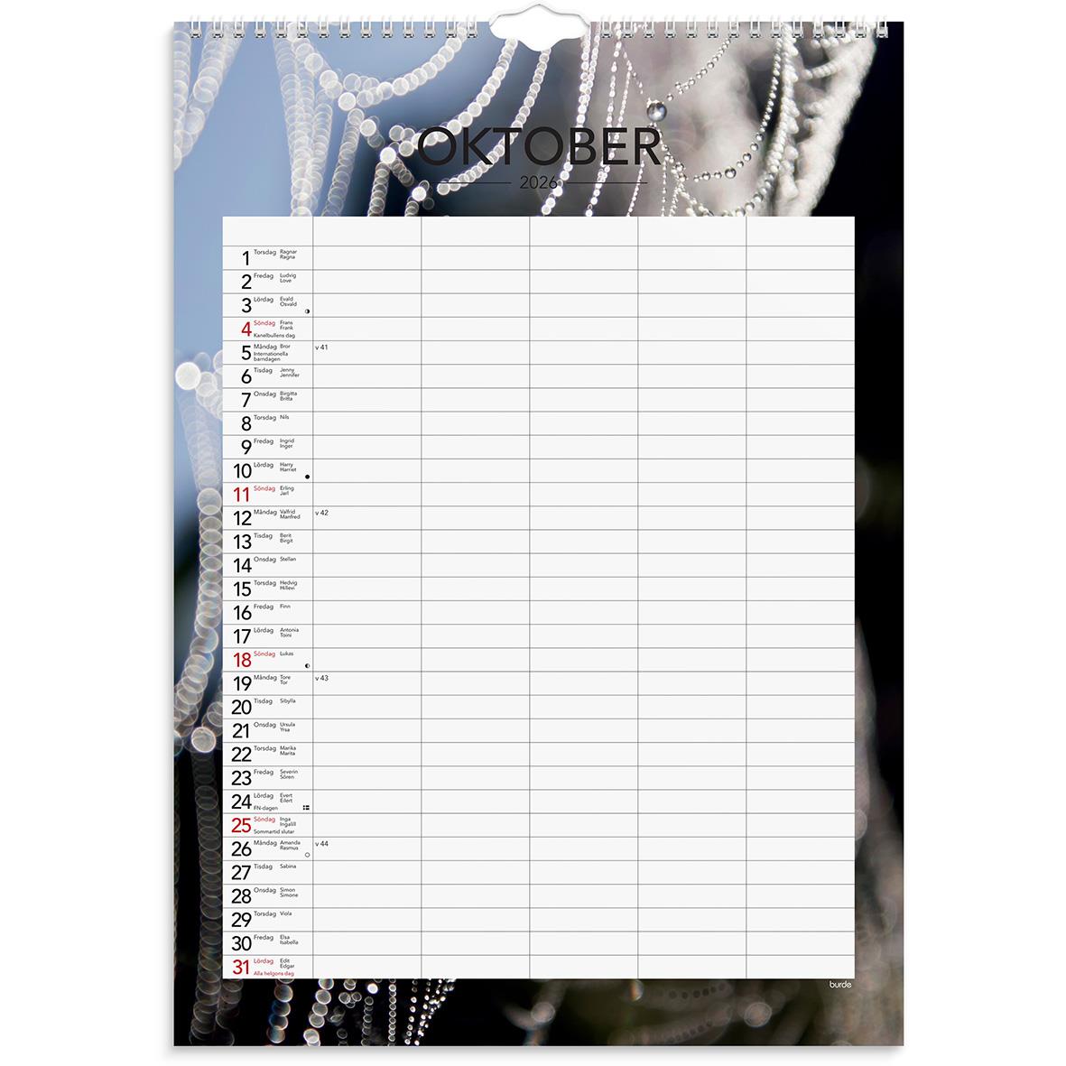 Väggkalender Burde 1744 Familjekalender Modern 2026