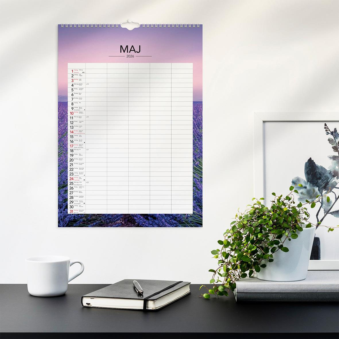 Väggkalender Burde 1744 Familjekalender Modern 2026