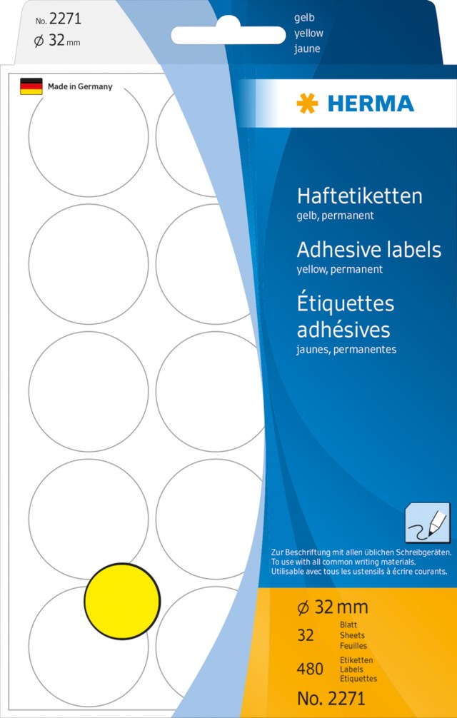 Etikett Färgsignal rund 32mm gul 480st/fp