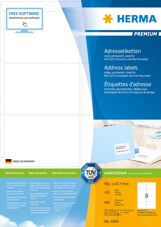 Etikett Herma Premium 99,1 x 67,7mm 800st/fp