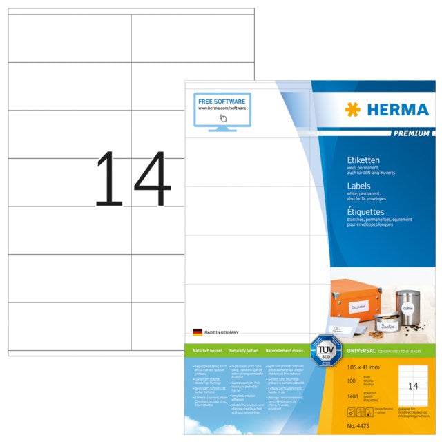 Etikett Herma Premium 105 x 41mm 1400st/fp