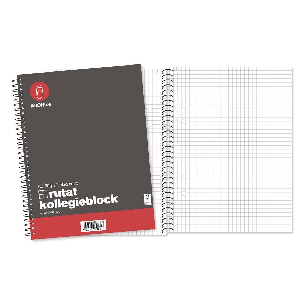 Kollegieblock AllOffice Rutat 70 Blad A5 70g