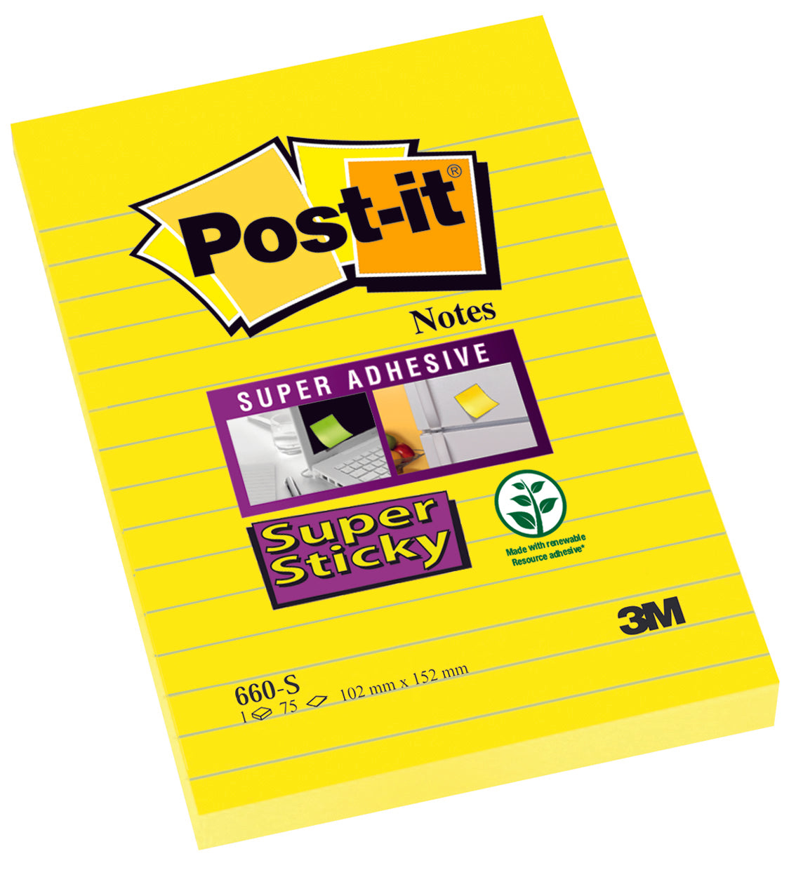 Notisar Post-it Super Sticky Linjerat Ultragul 101x152mm