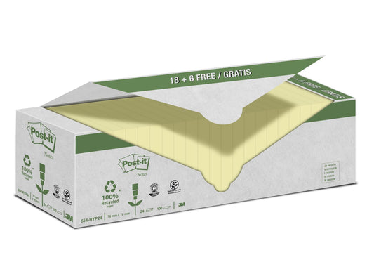Notisar Post-it Recycled Gul 76x76mm 100 Blad