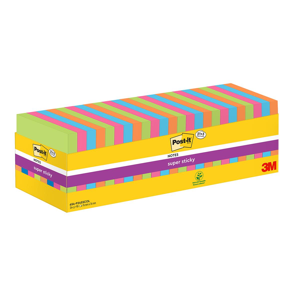 Notisar Post-it Super Sticky Mix Färg 76x76mm