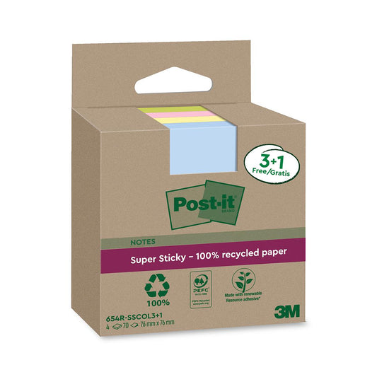 Notisar Post-it Super Sticky Recycled Mix Färg 76x76mm