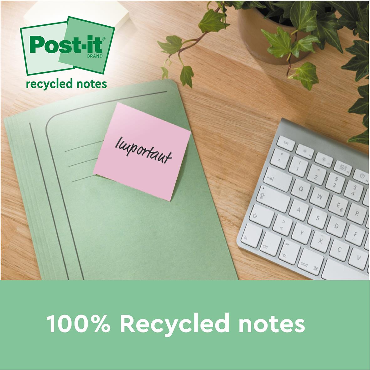Notisar Post-it Super Sticky Recycled Mix Färg 76x76mm
