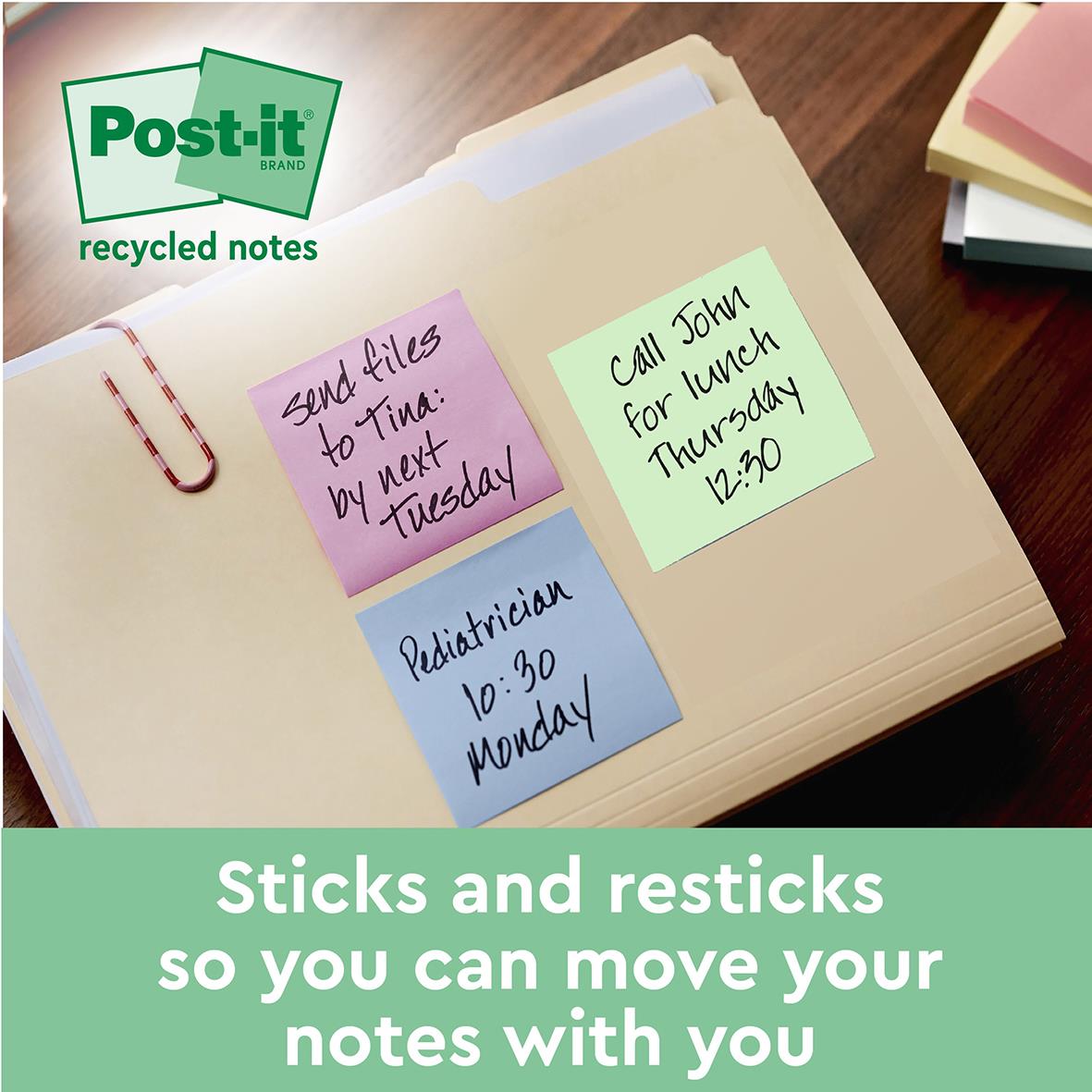 Notisar Post-it Super Sticky Recycled Mix Färg 76x76mm