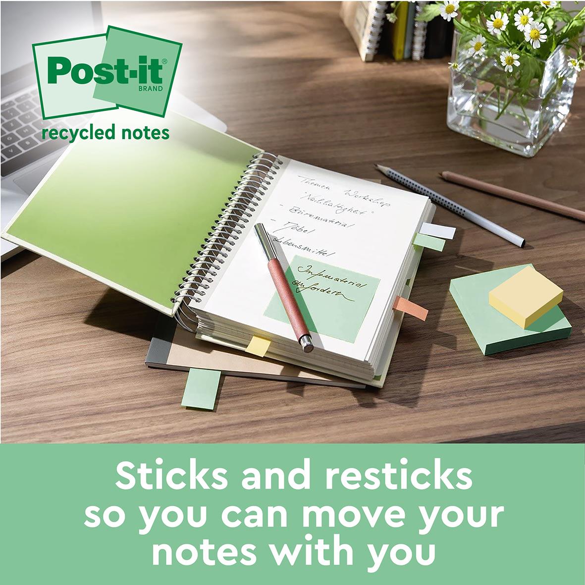 Notisar Post-it Super Sticky Recycled Mix Färg 76x76mm