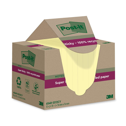 Notisar Post-it Super Sticky Recycled Gul 76x76mm