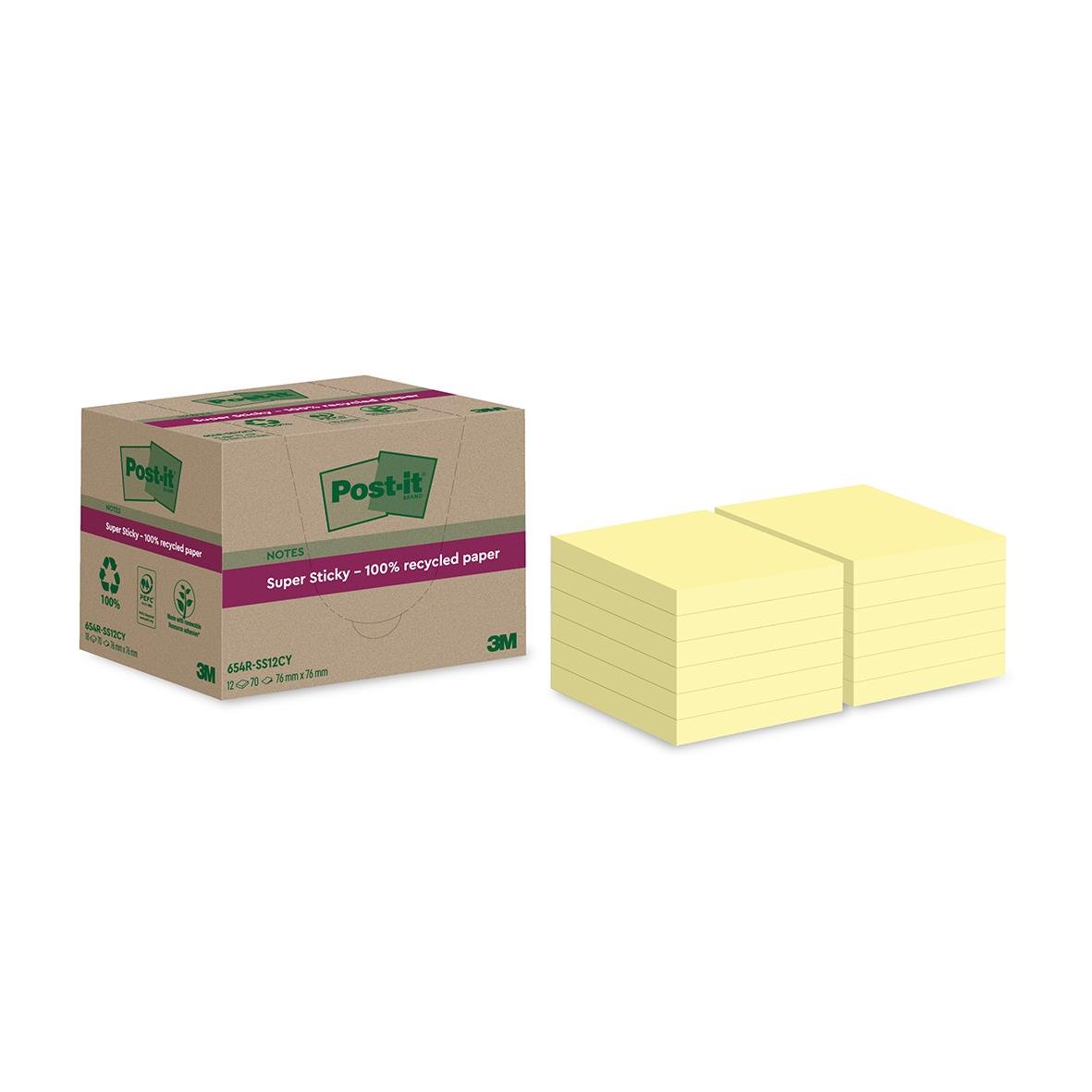 Notisar Post-it Super Sticky Recycled Gul 76x76mm