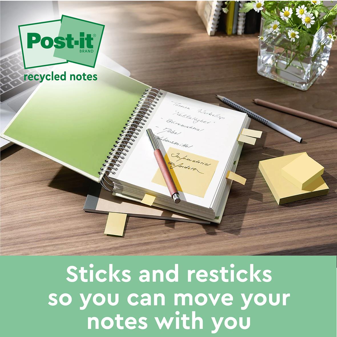 Notisar Post-it Super Sticky Recycled Gul 76x76mm