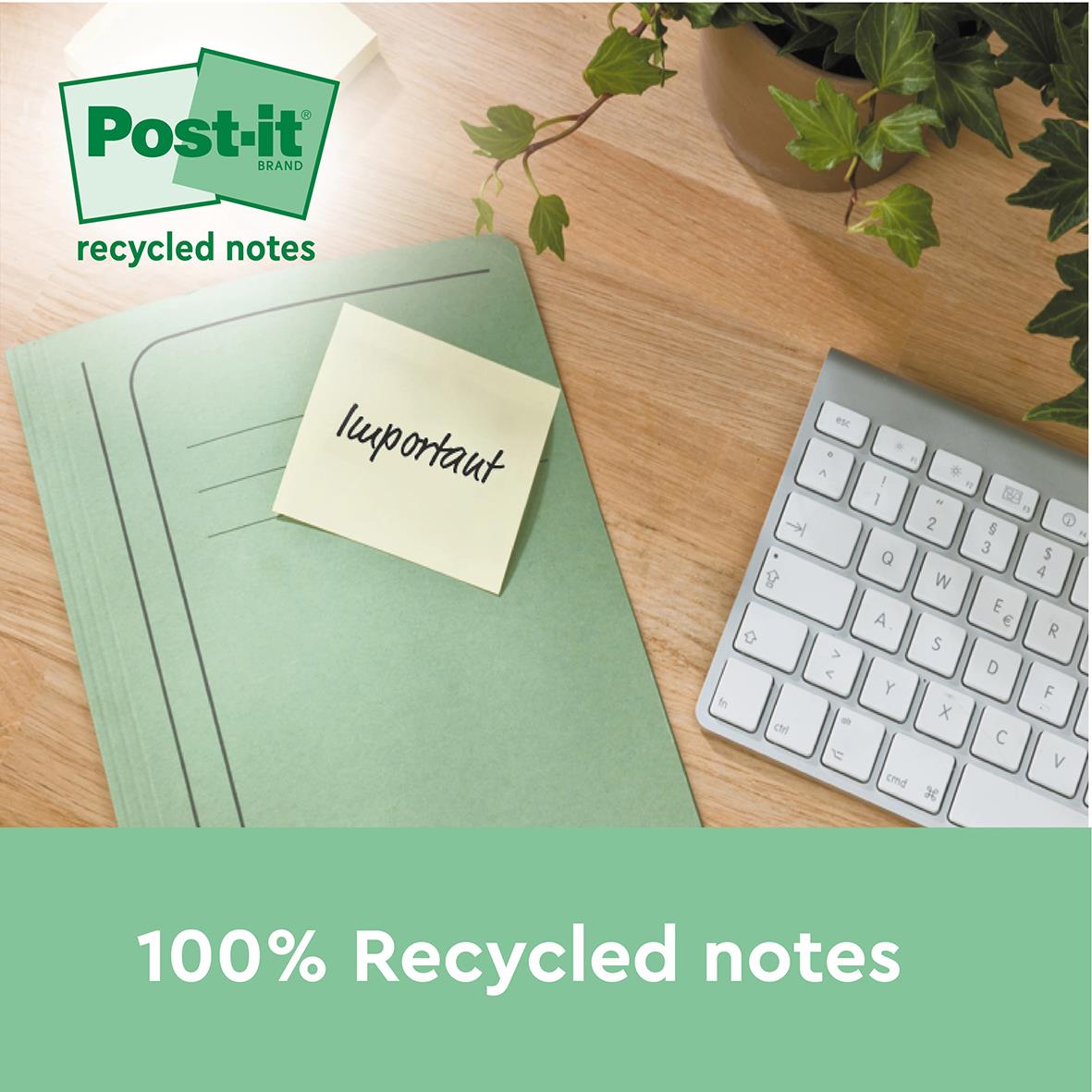 Notisar Post-it Super Sticky Recycled Gul 76x76mm