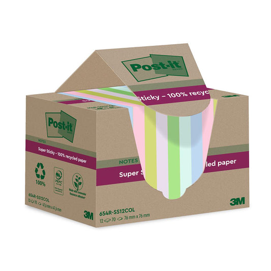 Notisar Post-it Super Sticky Recycled Mix Färg 76x76mm