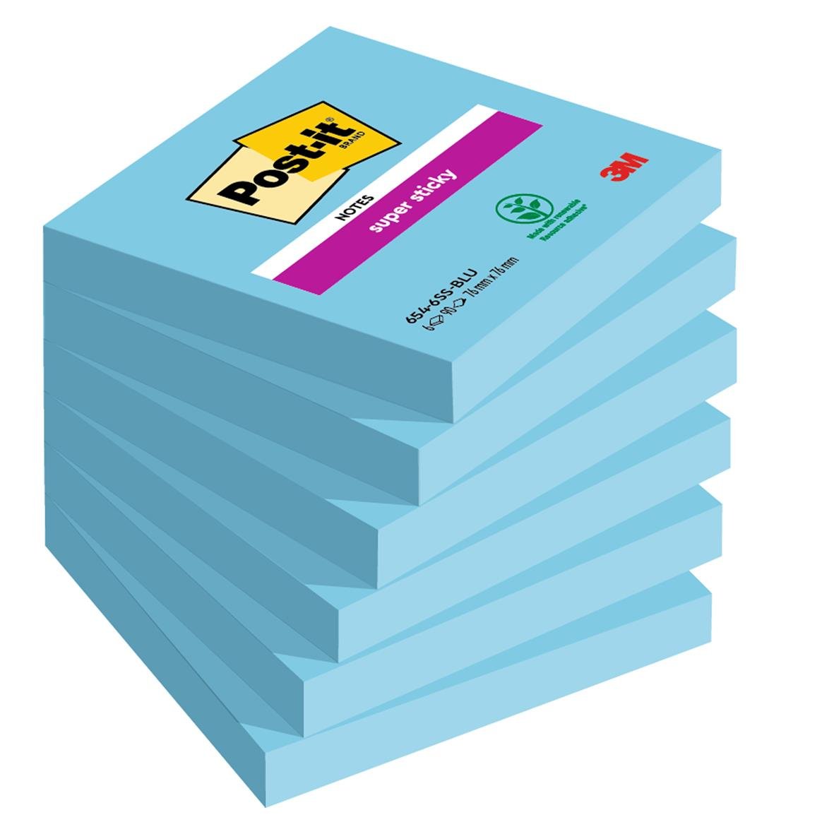 Notisar Post-it Super Sticky Blå 76x76mm 90 Blad