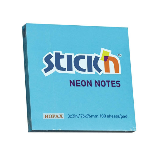 Notisar Stick´n Blå Neon 76x76mm 100 Blad