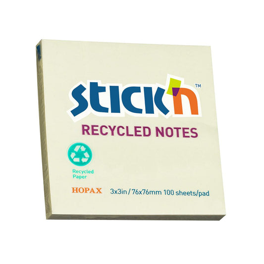 Notisar Stick´n Recycled Gul 76x76mm 100 Blad