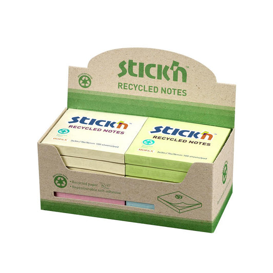 Notisar Stick´n Recycled Mix Färg 76x76mm 100 Blad
