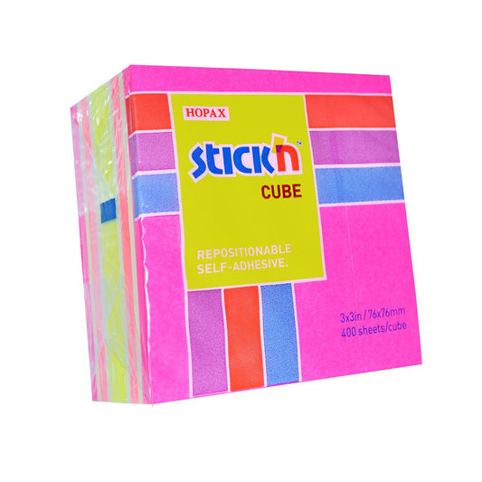Notiskub Stick´n Pastell/Rosa Neon 76x76mm 400 Blad