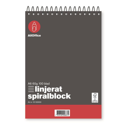 Spiralblock AllOffice Linjerat A6 60g