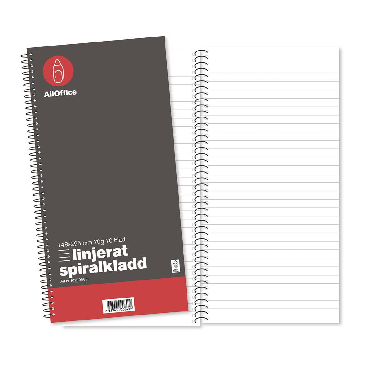 Spiralkladd AllOffice Linjerat 70 Blad 148x295mm 70g