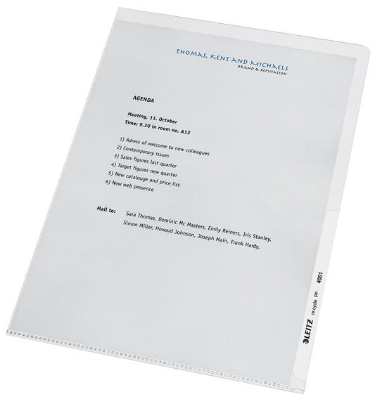 Plastmapp Leitz Recycle 0,14mm Klar A4