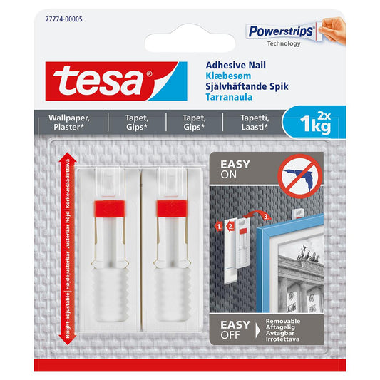 Självhäftande Spik Tesa Powerstrips Justerbar Tapet/Gips 1kg/krok