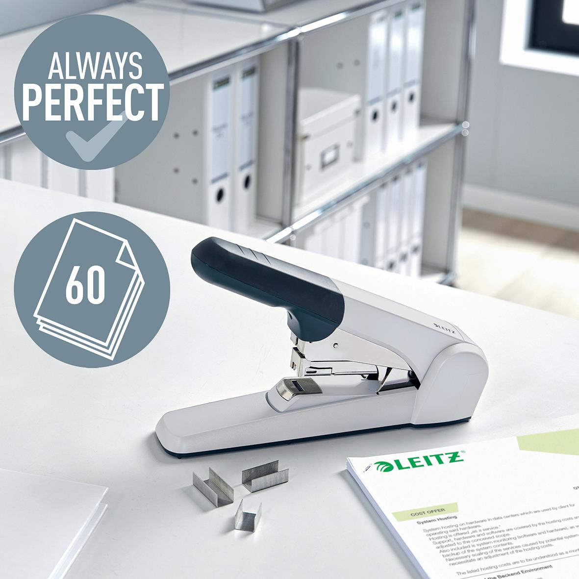 Häftapparat Leitz 5552 Flat Clinch Helstapel 60 Ark Grå