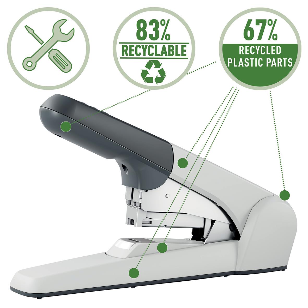 Häftapparat Leitz 5552 Flat Clinch Helstapel 60 Ark Grå