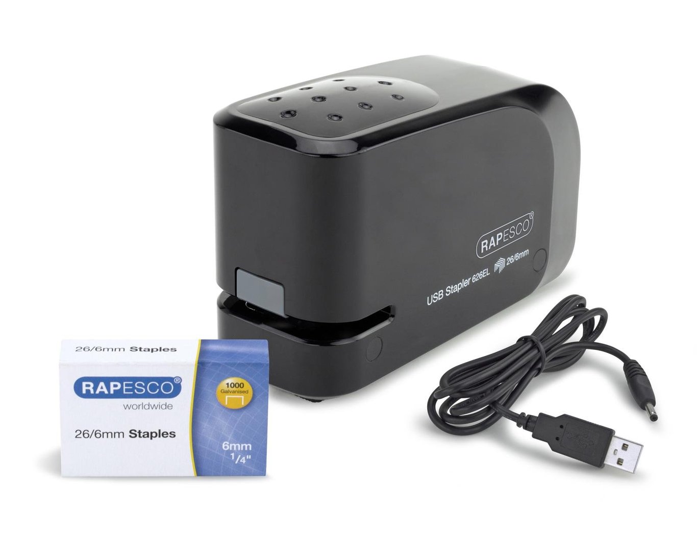 Elhäftare Rapesco 626EL 15 Ark Inkl Adapter Svart