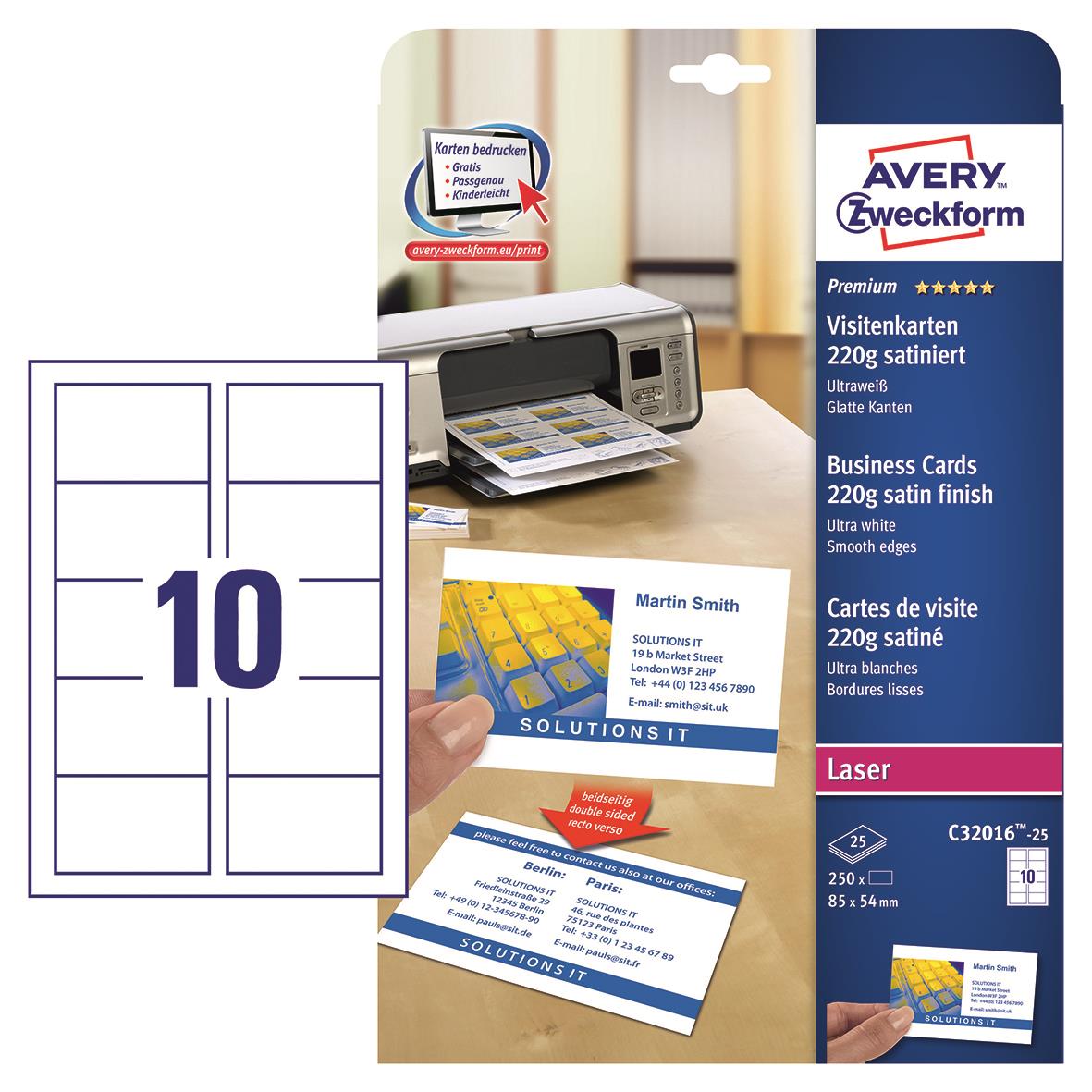 Visitkort Avery Quick & Clean färglaser 220g 85x54mm