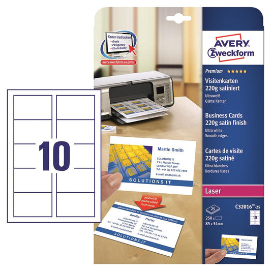 Visitkort Avery Quick & Clean färglaser 220g 85x54mm