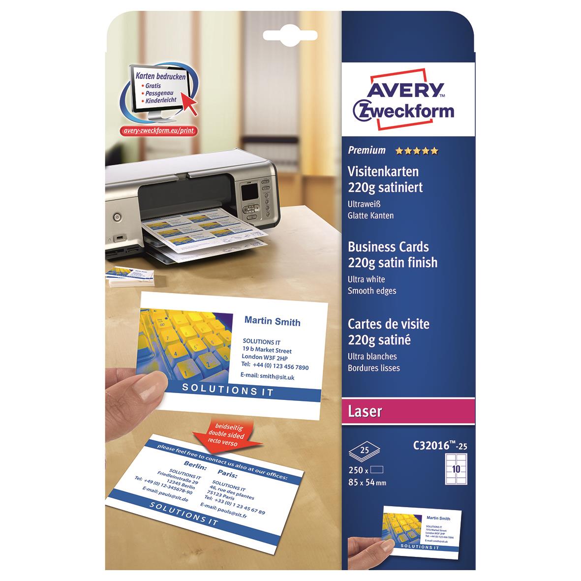 Visitkort Avery Quick & Clean färglaser 220g 85x54mm