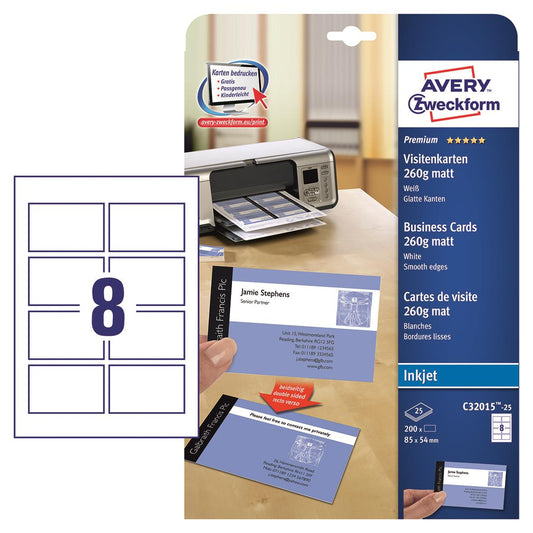 Visitkort Avery Quick & Clean inkjet 260g 85x54mm